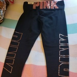 Victoria Secret pink fold over bling yoga leggings